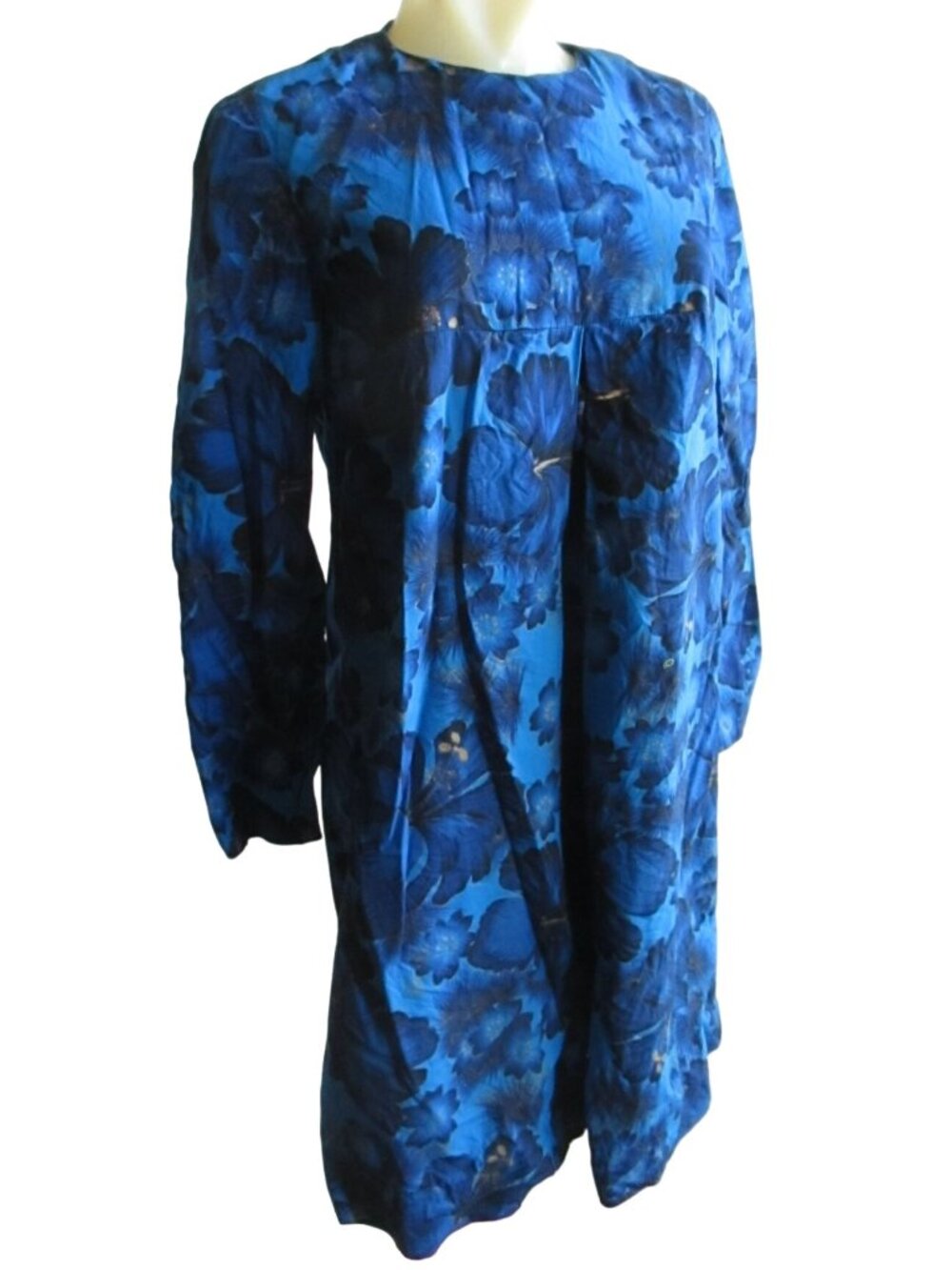 Vintage Women's Dress 8 1960's Midi Handmade Blue Floral Mod Scooter Zipback Med